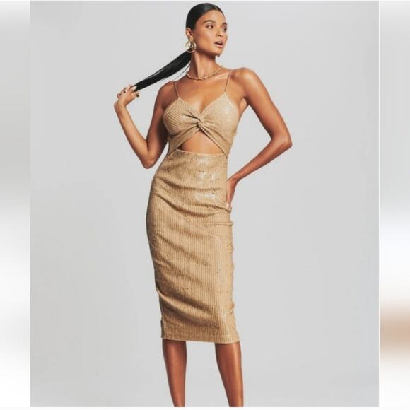 Retrofete Sariah Sequin Dress in Nude Size XL NWT Sleeveless Cutout Midi - Picture 1 of 14